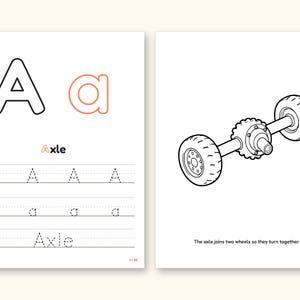 Car Coloring Pages | ABC Letter & Word Tracing for Kids Ages 4-8 (Digital PDF): pages 3 and 4 side by side