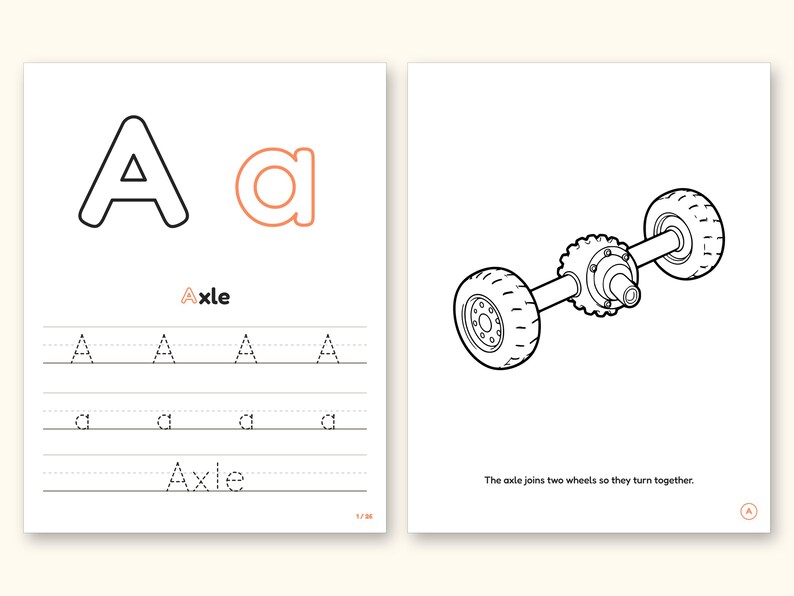 Car Coloring Pages | ABC Letter & Word Tracing for Kids Ages 4-8 (Digital PDF): pages 3 and 4 side by side