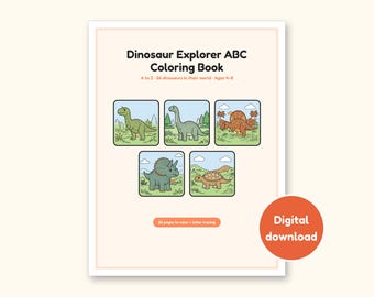 Dinosaur Coloring Pages | Detailed Scenes ABC Tracing for Ages 4-8 (Digital PDF)