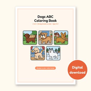 Dog Coloring Pages | ABC Letter Tracing for Kids Ages 2-5 (Digital PDF): cover of the printable PDF, a digital download