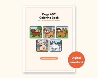Dog Coloring Pages | ABC Letter Tracing for Kids Ages 2-5 (Digital PDF)