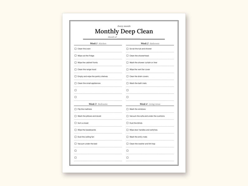Cleaning Schedule | Daily Checklist and Weekly Room Grid (PDF + Excel): sample page 19 of 20
