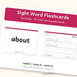 Sight Words | 3rd Grade Dolch Flashcards for Ages 8-9 (Digital PDF): cover and an inside page