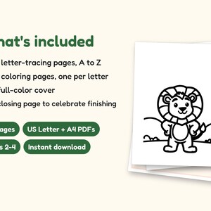 Alphabet Coloring Pages | Big Feelings Letter Tracing for Toddlers (Digital PDF): what's included -- 55 pages, US Letter + A4 PDFs, Ages 2-4, Instant download
