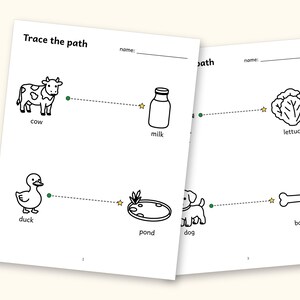 Tracing Worksheets | Farm Animals Pre-Writing Paths for Preschool (Digital PDF): cover and an inside page