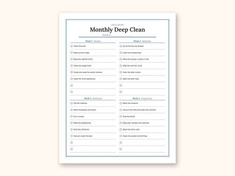 Cleaning Schedule | Daily Checklist and Weekly Room Grid (PDF + Excel): sample page 14 of 20