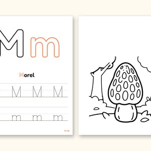 Mushroom Coloring Pages | ABC Letter Tracing for Kids Ages 2-5 (Digital PDF): pages 27 and 28 side by side