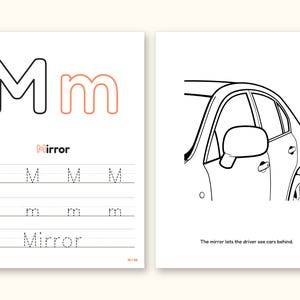 Car Coloring Pages | ABC Letter & Word Tracing for Kids Ages 4-8 (Digital PDF): pages 27 and 28 side by side