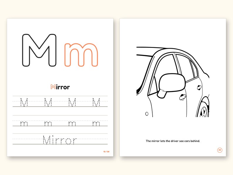 Car Coloring Pages | ABC Letter & Word Tracing for Kids Ages 4-8 (Digital PDF): pages 27 and 28 side by side