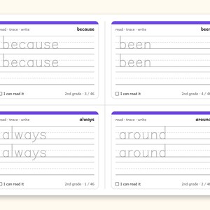 Sight Words | 2nd Grade Dolch Flashcards for Ages 7-8 (Digital PDF): Preview 2: write sides