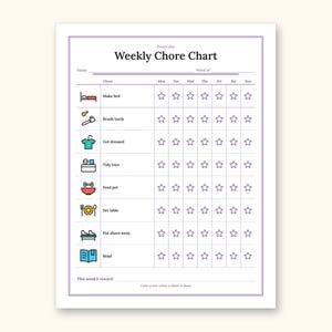 Chore Chart | Reward Tracker and Cut-Out Icons for Busy Families (PDF + Excel): sample page 2 of 18