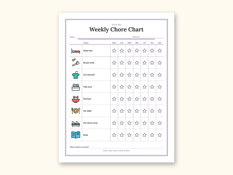 Chore Chart | Reward Tracker and Cut-Out Icons for Busy Families (PDF + Excel): sample page 2 of 18