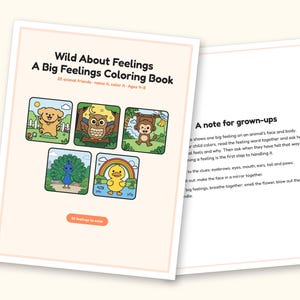 Animal Coloring Pages | 25 Feelings Pictures for Kids Ages 4-8 (Digital PDF): cover and an inside page