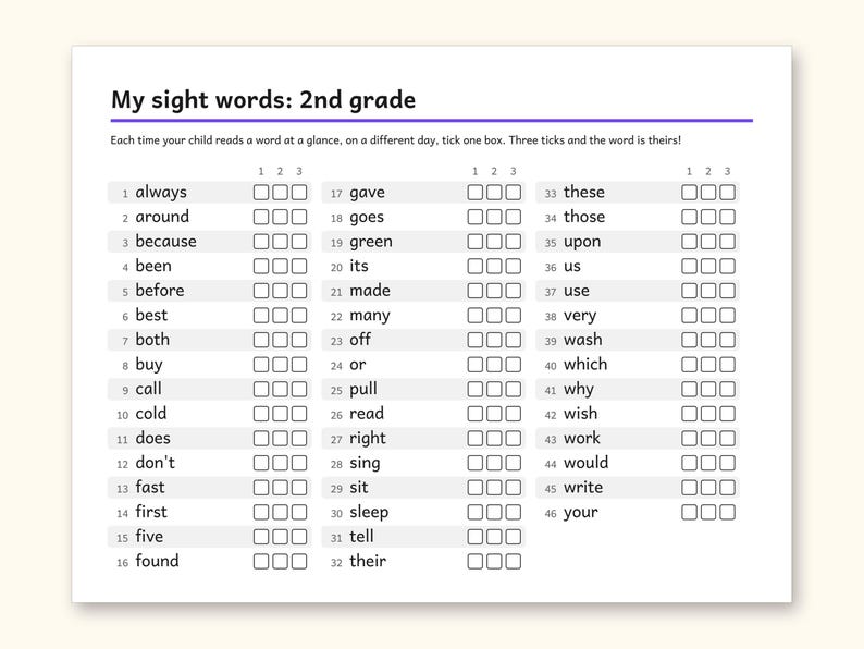 Sight Words | 2nd Grade Dolch Flashcards for Ages 7-8 (Digital PDF): sample page 6 of 30