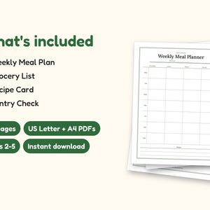 Meal Planner | Grocery List for Home Cooks (PDF + Excel): what's included -- 20 pages, US Letter + A4 PDFs, Ages 2-5, Instant download