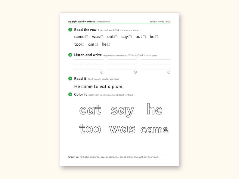 Sight Word Worksheets | Kindergarten Dolch Workbook for Ages 5-6 (Digital PDF): sample page 27 of 69