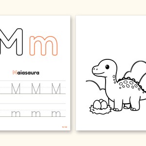 Dinosaur ABC Coloring Book, Letter Tracing, Ages 2-5 (Digital PDF): pages 27 and 28 side by side
