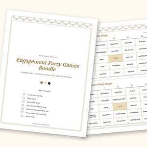 Engagement Party Games | Couple Quiz Bingo Cards for Hosts (Digital PDF): cover and an inside page