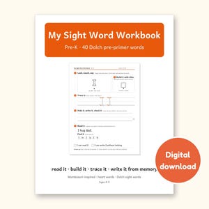 Sight Word Worksheets | Pre-K Dolch Workbook for Ages 4-5 (Digital PDF): cover of the printable PDF, a digital download