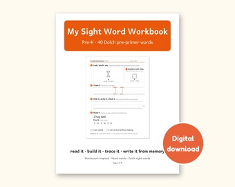 Sight Word Worksheets | Pre-K Dolch Workbook for Ages 4-5 (Digital PDF)