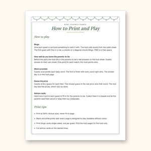 Baby Shower Games | Bingo Cards for Hosts (Digital PDF): sample page 2 of 21