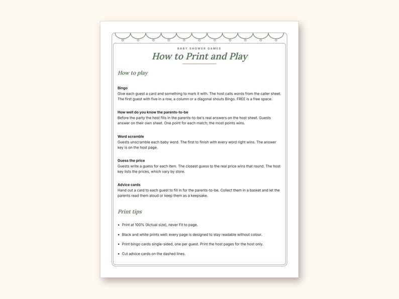 Baby Shower Games | Bingo Cards for Hosts (Digital PDF): sample page 2 of 21