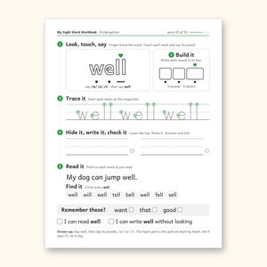 Sight Word Worksheets | Kindergarten Dolch Workbook for Ages 5-6 (Digital PDF): sample page 44 of 69