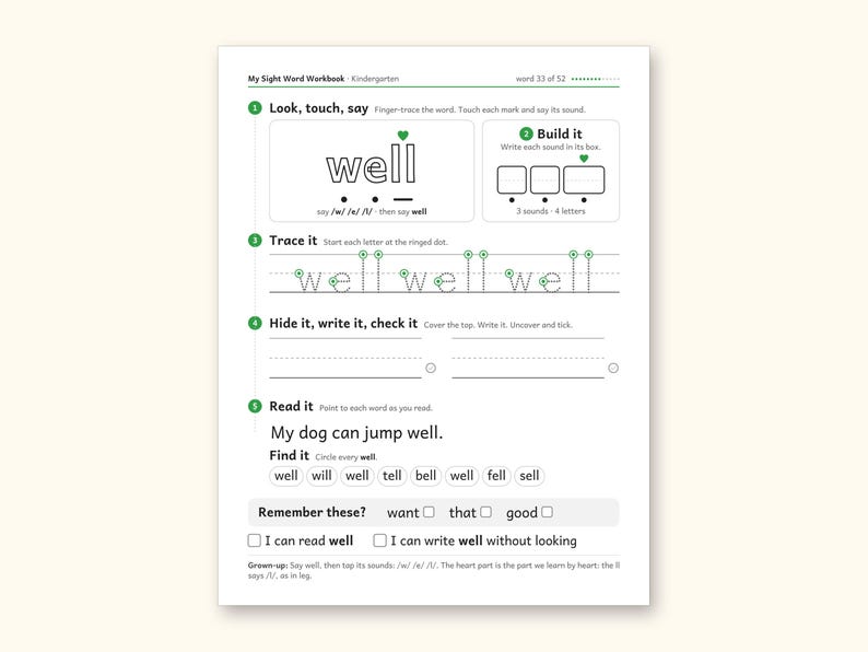 Sight Word Worksheets | Kindergarten Dolch Workbook for Ages 5-6 (Digital PDF): sample page 44 of 69