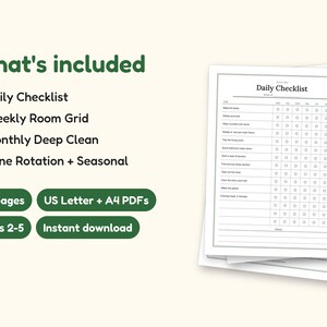 Cleaning Schedule | Daily Checklist and Weekly Room Grid (PDF + Excel): what's included -- 20 pages, US Letter + A4 PDFs, Ages 2-5, Instant download