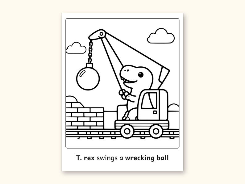 Dinosaur Coloring Pages | 50 Construction Pictures for Ages 3-6 (Digital PDF): sample page 15 of 53