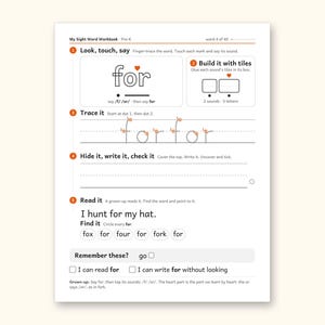 Sight Word Worksheets | Pre-K Dolch Workbook for Ages 4-5 (Digital PDF): sample page 10 of 58