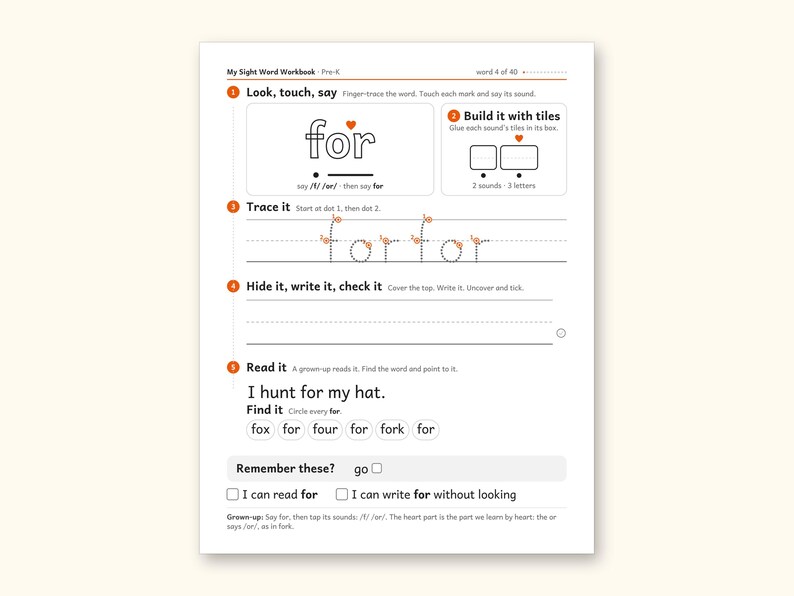 Sight Word Worksheets | Pre-K Dolch Workbook for Ages 4-5 (Digital PDF): sample page 10 of 58
