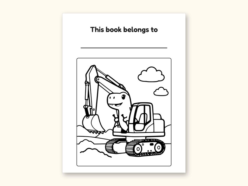 Dinosaur Coloring Pages | 50 Construction Pictures for Ages 3-6 (Digital PDF): sample page 2 of 53