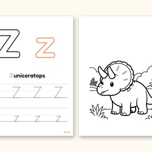 Dinosaur ABC Coloring Book, Letter Tracing, Ages 2-5 (Digital PDF): pages 53 and 54 side by side