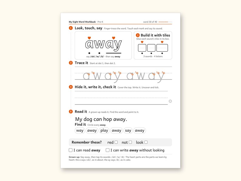 Sight Word Worksheets | Pre-K Dolch Workbook for Ages 4-5 (Digital PDF): sample page 40 of 58