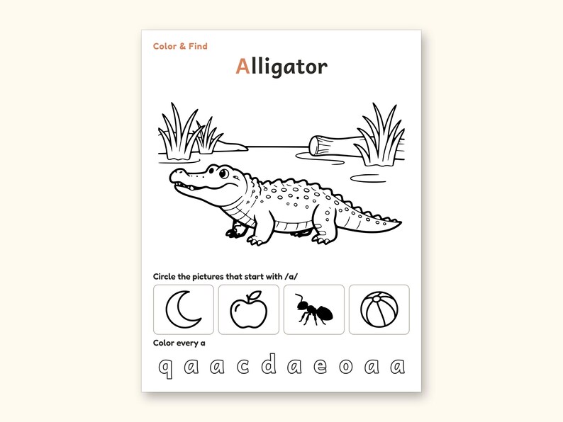 Animal Coloring Pages | ABC Letter Tracing for Kids Ages 5-6 (Digital PDF): sample page 7 of 64