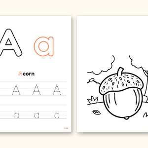 Nature Coloring Pages | ABC Letter Tracing for Kids Ages 2-5 (Digital PDF): pages 3 and 4 side by side