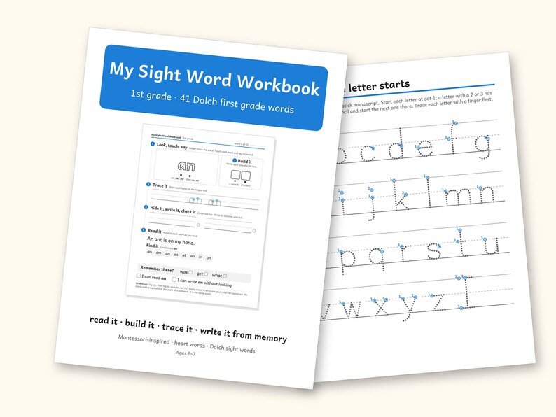 Sight Word Worksheets | 1st Grade Dolch Workbook for Ages 6-7 (Digital PDF): cover and an inside page