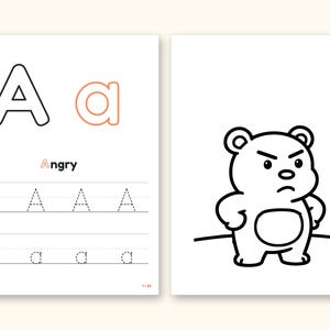 Alphabet Coloring Pages | Big Feelings Letter Tracing for Toddlers (Digital PDF): pages 3 and 4 side by side