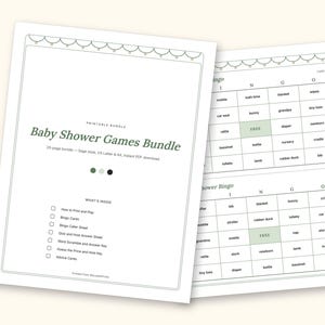 Baby Shower Games | Bingo Cards for Hosts (Digital PDF): cover and an inside page