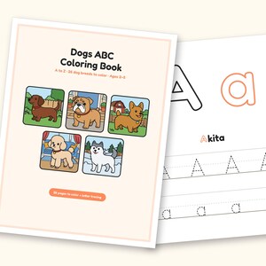 Dog Coloring Pages | ABC Letter Tracing for Kids Ages 2-5 (Digital PDF): cover and an inside page
