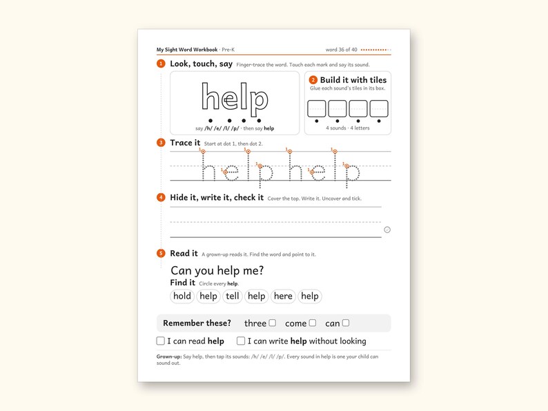 Sight Word Worksheets | Pre-K Dolch Workbook for Ages 4-5 (Digital PDF): sample page 47 of 58