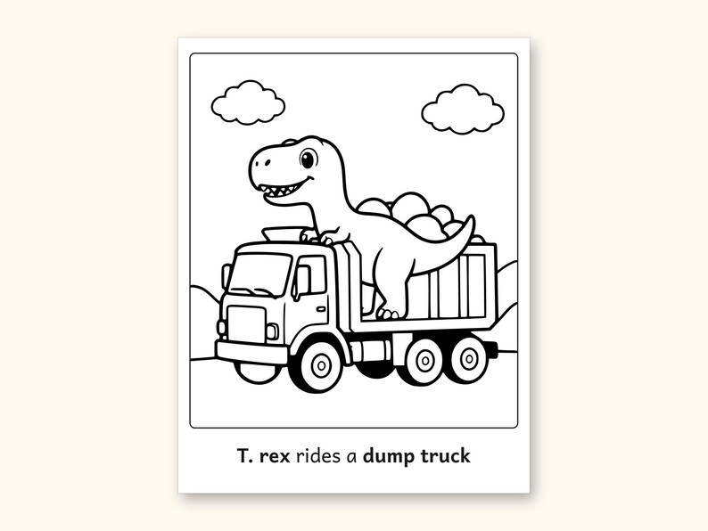 Dinosaur Coloring Pages | 50 Construction Pictures for Ages 3-6 (Digital PDF): sample page 9 of 53