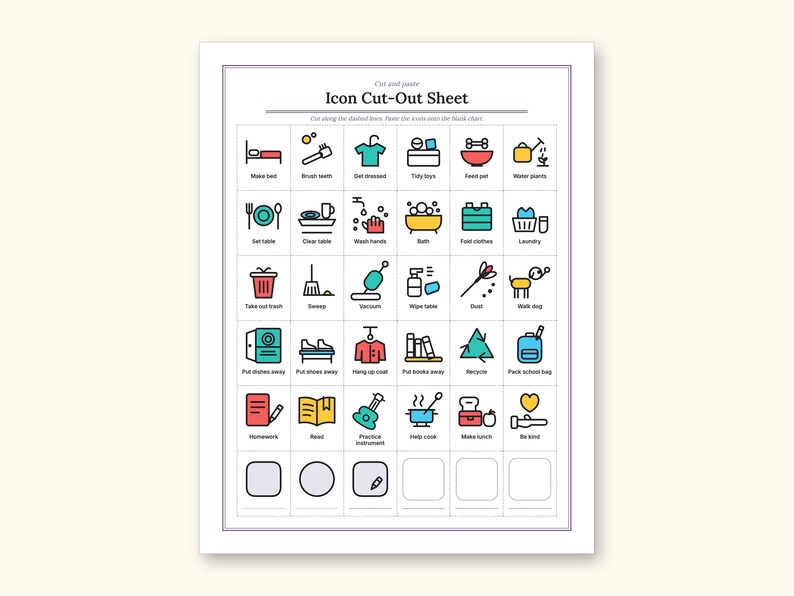 Chore Chart | Reward Tracker and Cut-Out Icons for Busy Families (PDF + Excel): sample page 6 of 18
