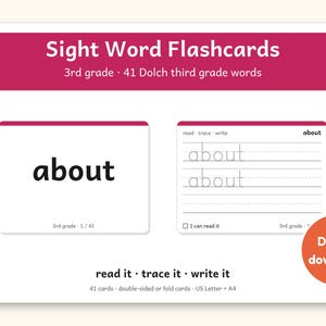 Sight Words | 3rd Grade Dolch Flashcards for Ages 8-9 (Digital PDF): cover of the printable PDF, a digital download