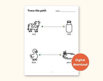 Tracing Worksheets | Farm Animals Pre-Writing Paths for Preschool (Digital PDF)