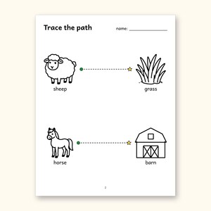 Tracing Worksheets | Farm Animals Pre-Writing Paths for Preschool (Digital PDF): sample page 2 of 12