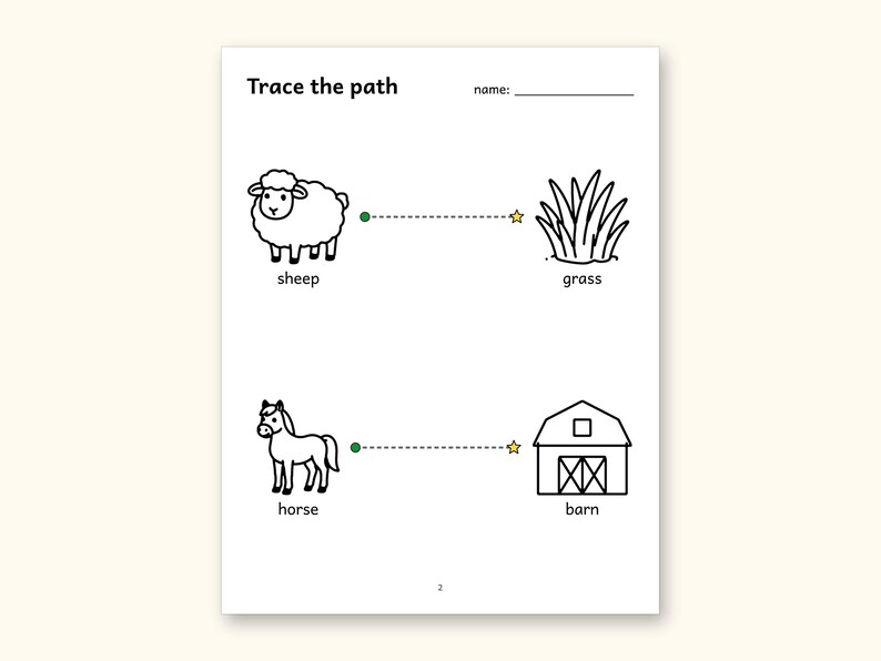 Tracing Worksheets | Farm Animals Pre-Writing Paths for Preschool (Digital PDF): sample page 2 of 12