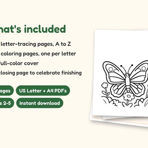 Nature Coloring Pages | ABC Letter Tracing for Kids Ages 2-5 (Digital PDF): what's included -- 55 pages, US Letter + A4 PDFs, Ages 2-5, Instant download