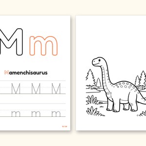 Dinosaur Coloring Pages | Detailed Scenes ABC Tracing for Ages 4-8 (Digital PDF): pages 27 and 28 side by side